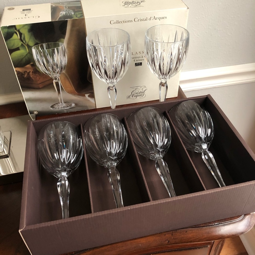 6 Cristal D'Arques Wine Glasses EUC